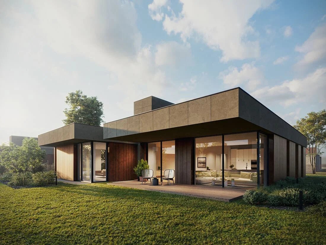 Mẫu nhà đẹp 2 tầng xây dựng theo phong cách đơn giản, đầy đủ tiện nghi với mặt tiền thông thoáng