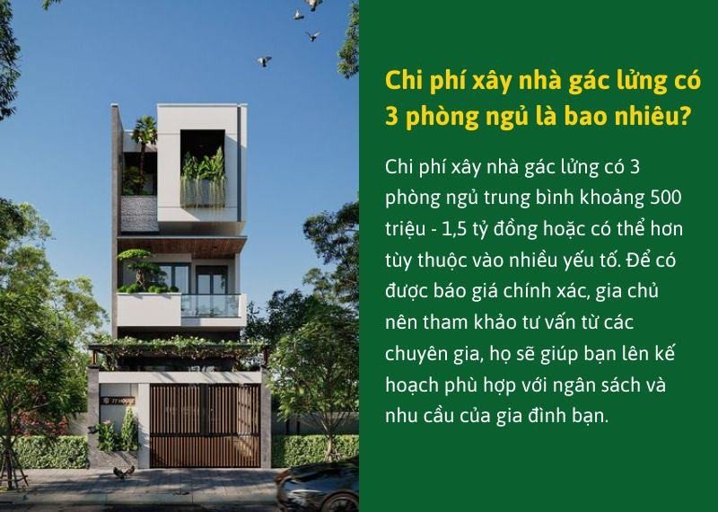 Mẫu nhà gác lửng hiện đại 3 phòng ngủ với chi phí tối ưu