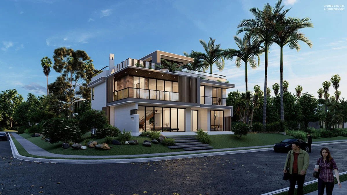 Mẫu nhà phố được thiết kế theo lối kiến trúc độc đáo và khác biệt với cửa kính lớn