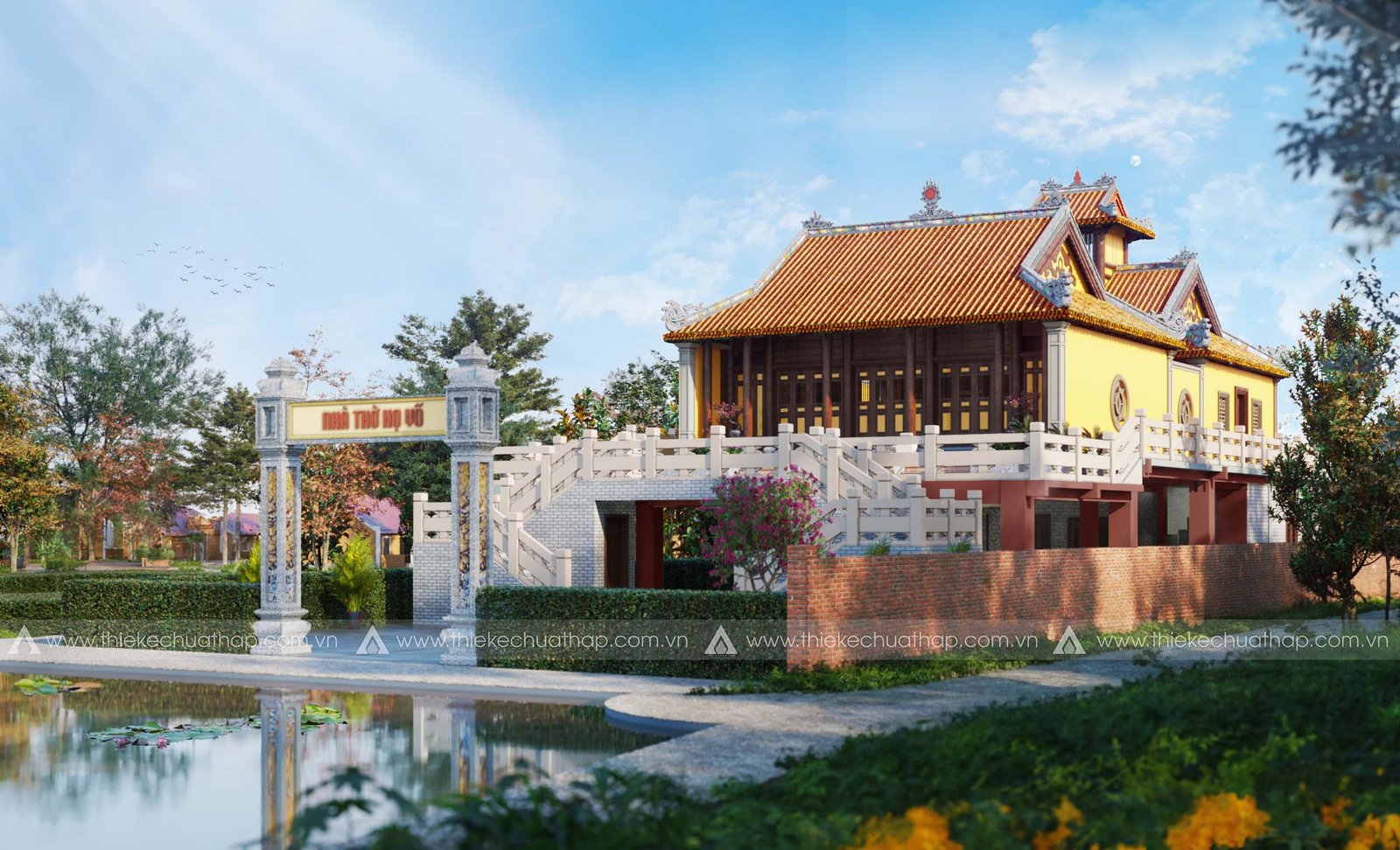 Mẫu nhà thờ 3 gian truyền thống với kiến trúc gỗ lim, ngói mũi hài đặc trưng