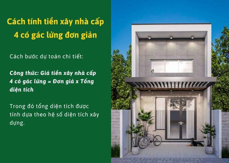 Minh họa cách tính chi phí xây nhà cấp 4 gác lửng 5x12 đơn giản