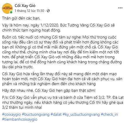 Nhà sáng lập Cối Xay Gió Nguyễn Đăng Phong chia sẻ về việc tiệm bánh Đà Lạt đóng cửa