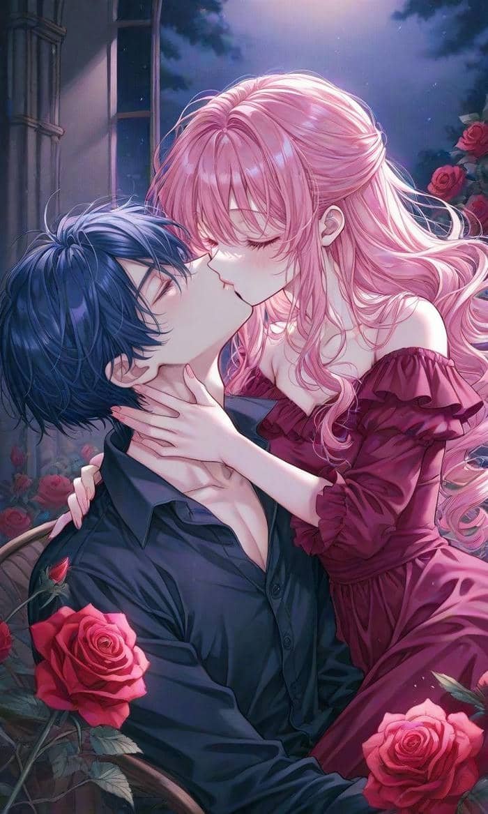 nhân vật đôi anime chạm môi