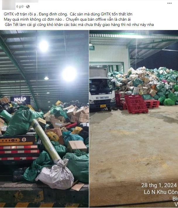 Nhân viên xử lý đơn hàng tại trung tâm vận chuyển Giao Hàng Tiết Kiệm mùa cao điểm