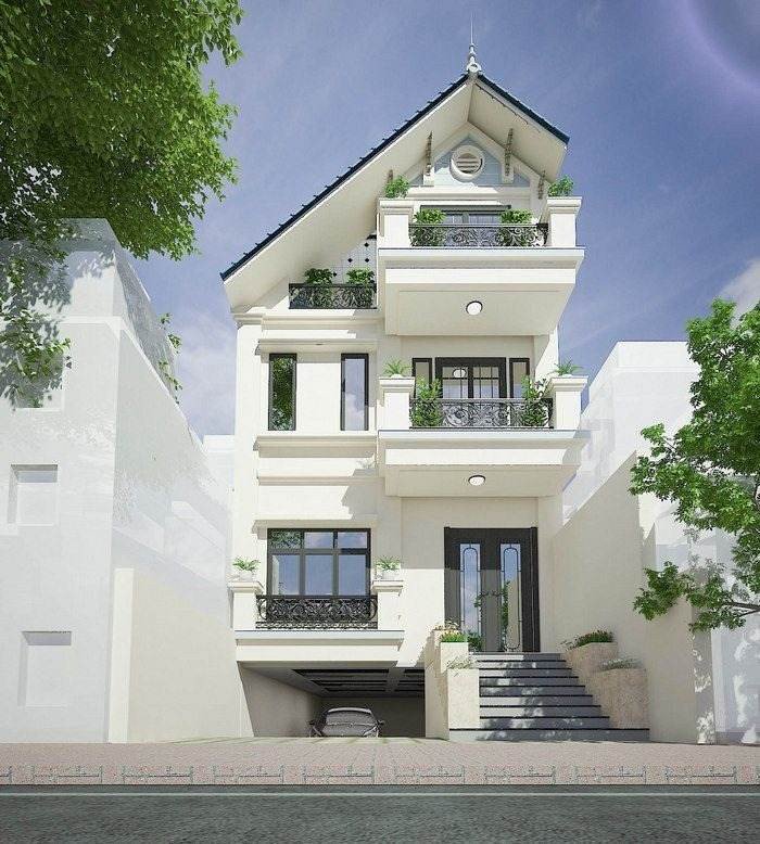 Phối cảnh nhà có tầng hầm chìm, phù hợp với gia đình nhiều thành viên