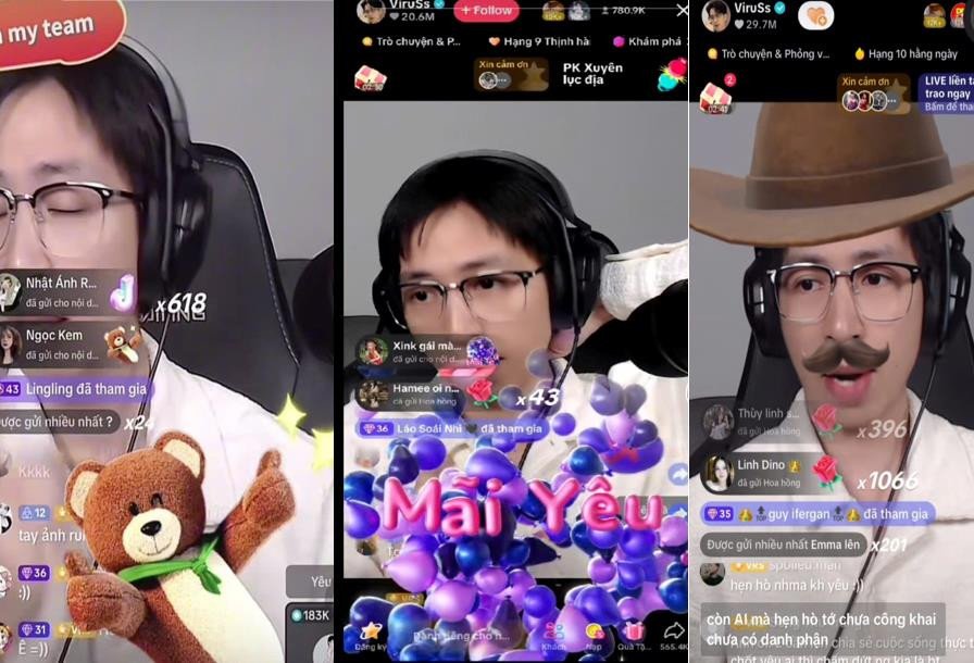 Streamer ViruSs biểu cảm khi nhận quà tặng 'khủng' từ người xem trên nền tảng livestream