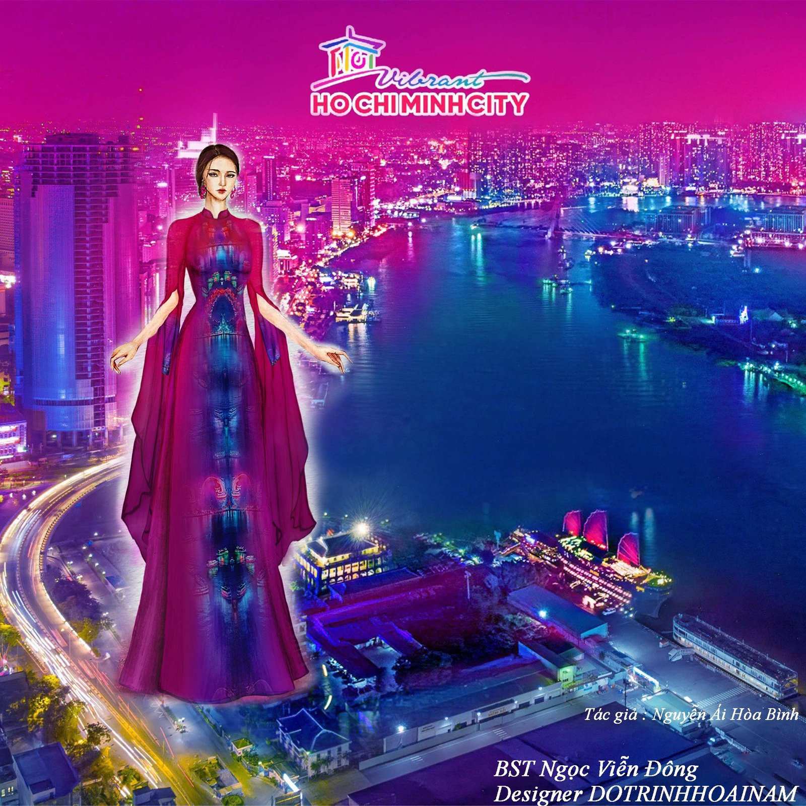 Thiết kế áo dài Ngọc Viễn Đông lấy cảm hứng từ sông Sài Gòn và thành phố lung linh