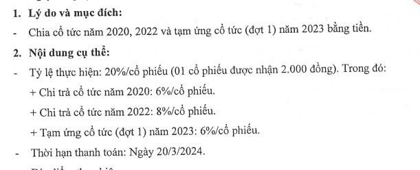 Thông báo chi trả cổ tức của LGC