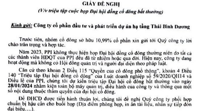 Thông tin đề nghị họp Đại hội cổ đông bất thường PPI
