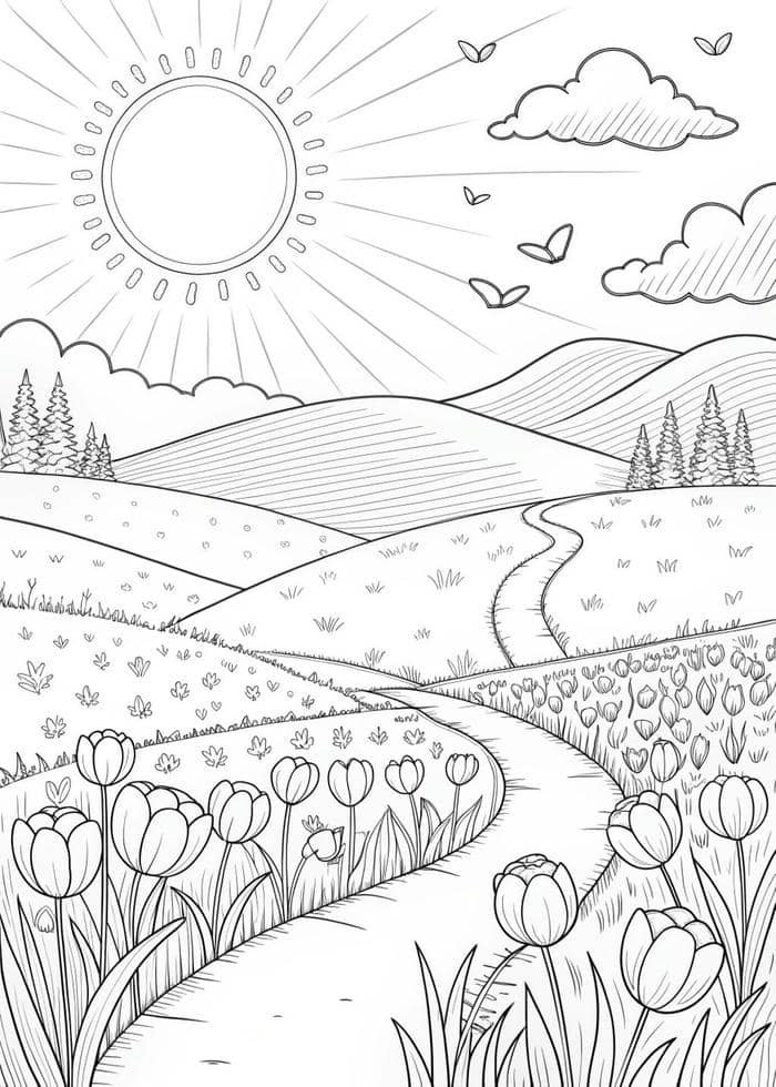 tô màu phong cảnh đơn giản dễ