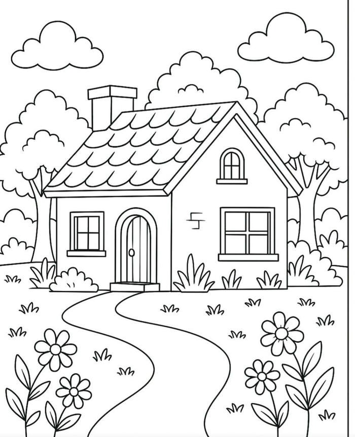 tô màu phong cảnh ngôi nhà