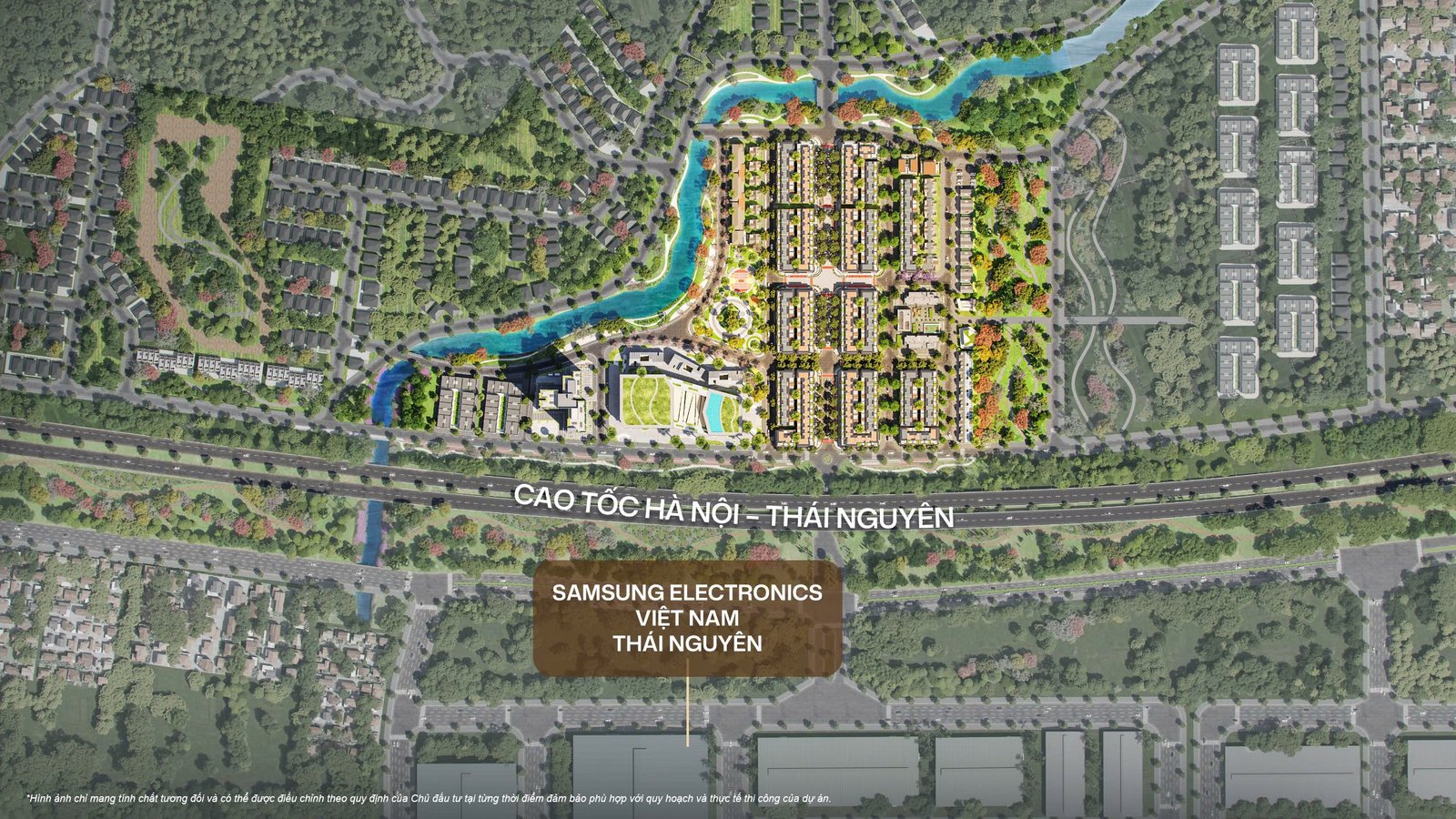 Toàn cảnh dự án Homie City Phổ Yên nhìn từ trên cao, thể hiện vị trí đối diện nhà máy Samsung Thái Nguyên