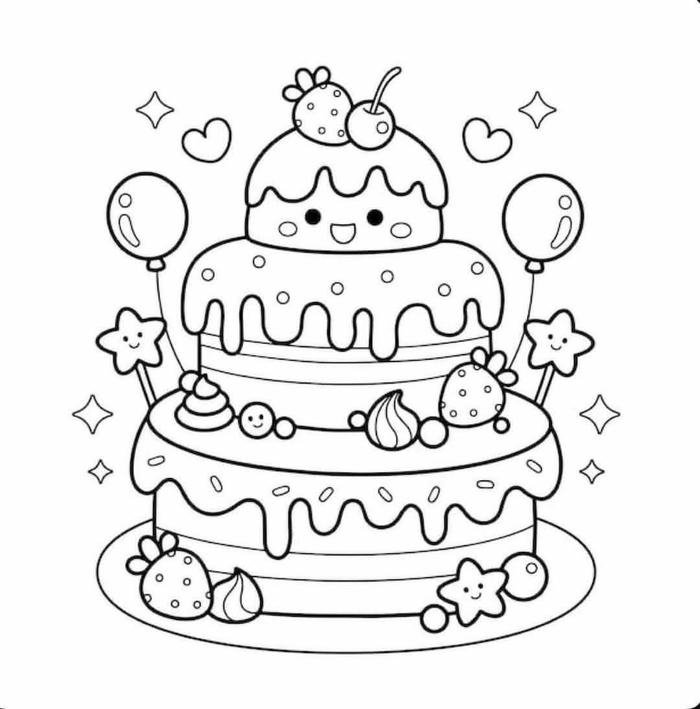 tranh tô màu bánh kem sinh nhật