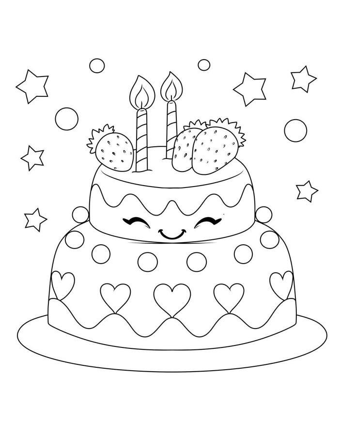 tranh tô màu bánh sinh nhật đáng yêu