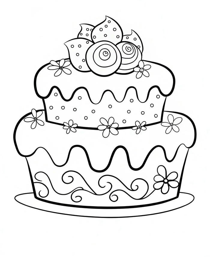 tranh tô màu bánh sinh nhật dễ thương