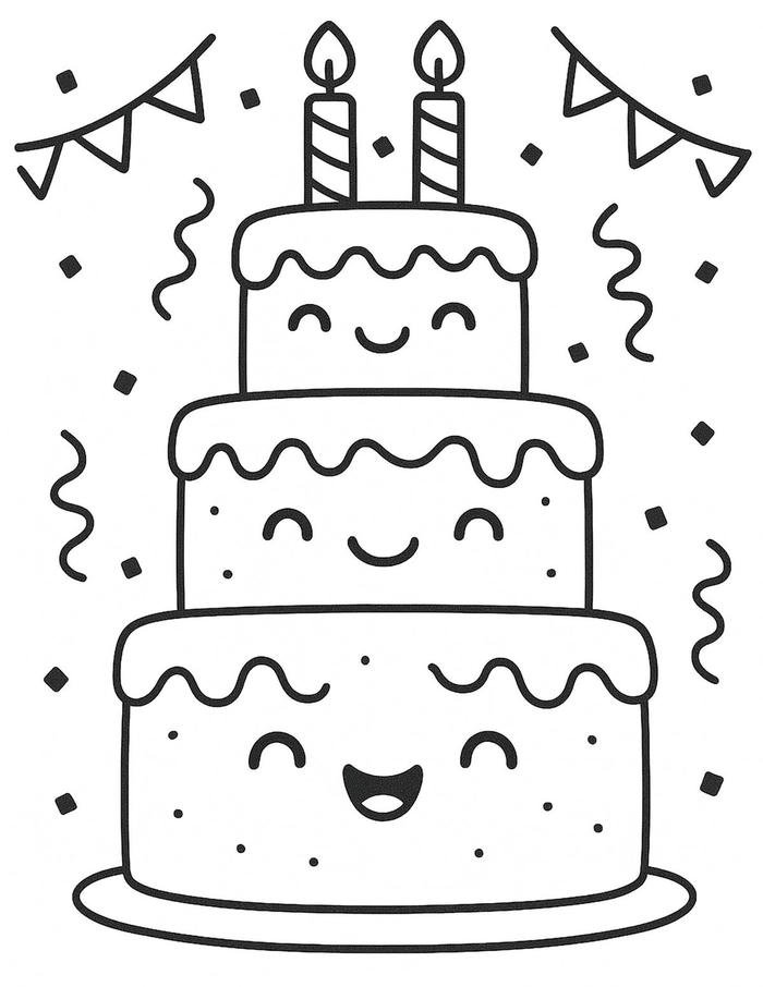 tranh tô màu bánh sinh nhật ngộ nghĩnh