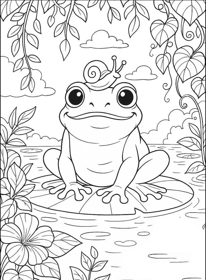 tranh tô màu con ếch dễ tô