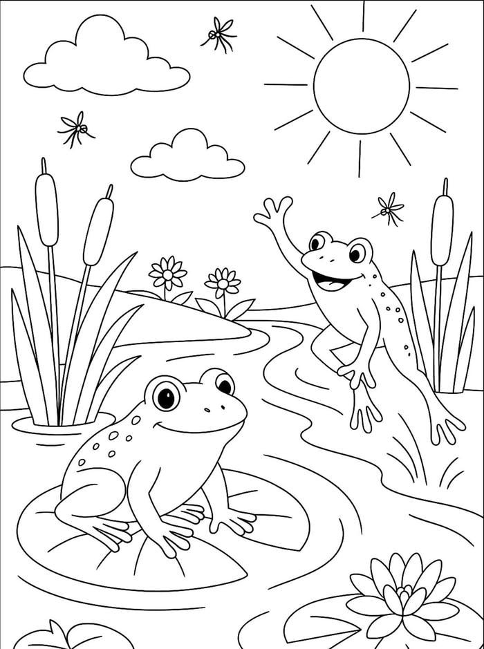 tranh tô màu con ếch dễ vẽ