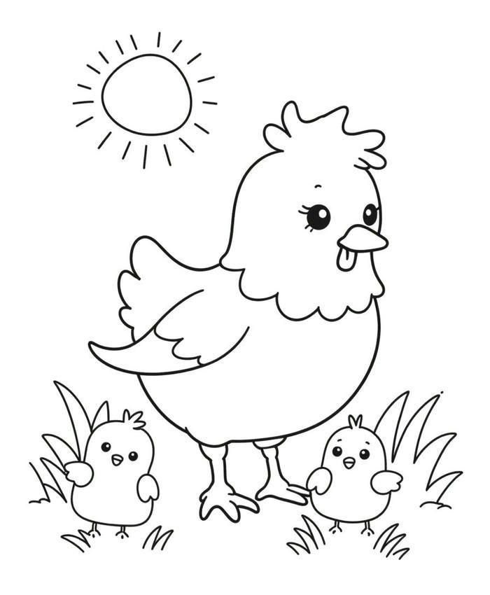 tranh tô màu con gà dễ thương