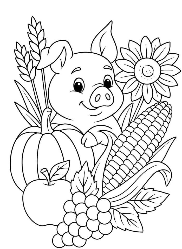 tranh tô màu con heo ngộ nghĩnh