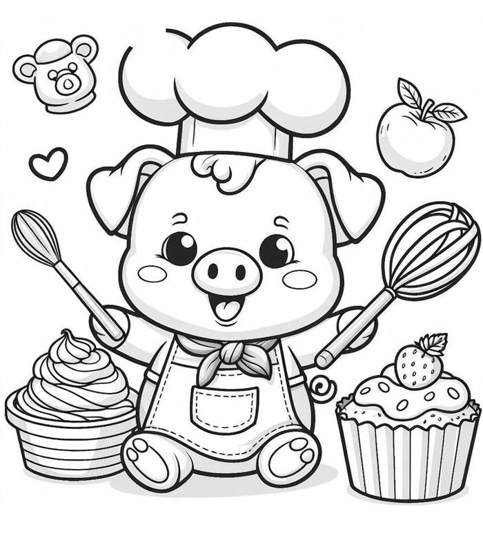 tranh tô màu con heo vui nhộn