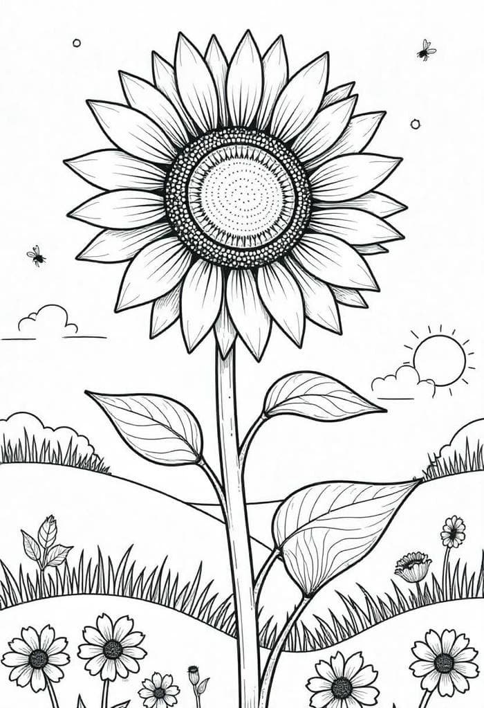 tranh tô màu hoa hướng dương rực rỡ