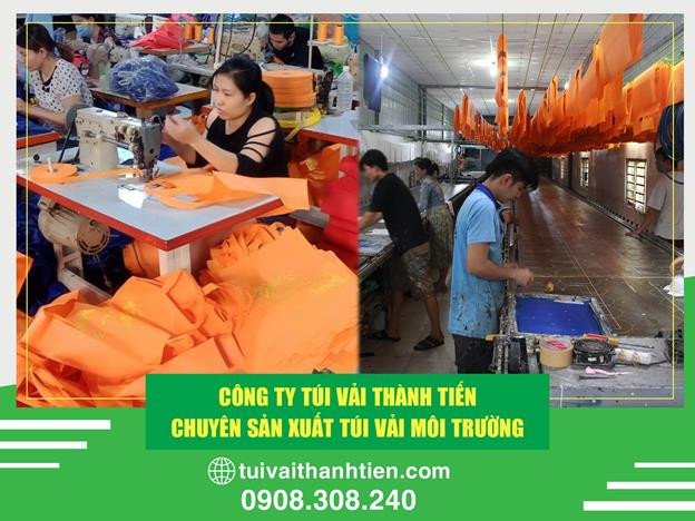 Túi vải môi trường màu xanh in hình, biểu tượng sống xanh